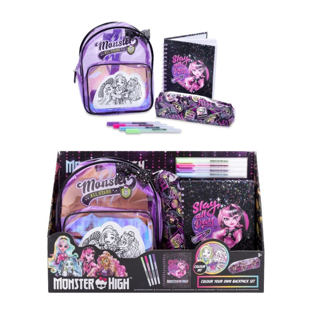 Комплект мини раничка и несесер с училищни принадлежности, Monster High, All Stars