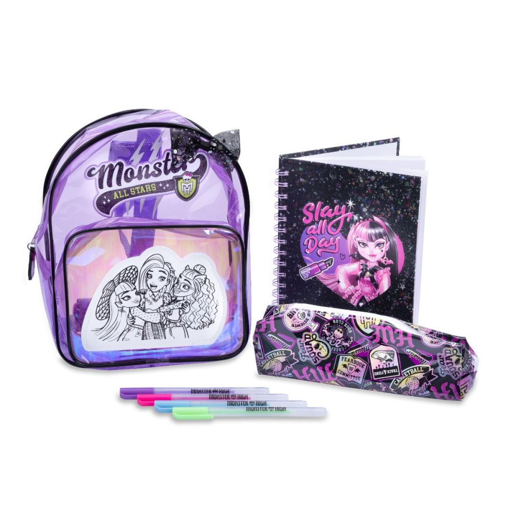 Комплект мини раничка и несесер с училищни принадлежности, Monster High, All Stars