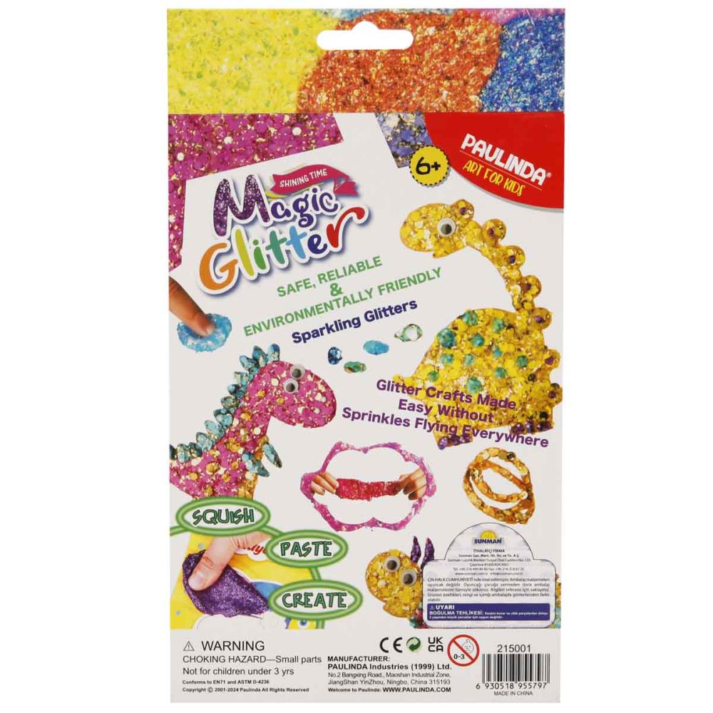 Творчески комплект с брокат Paulinda, Magic Glitter, Cute Dino, 12 x 5 мл