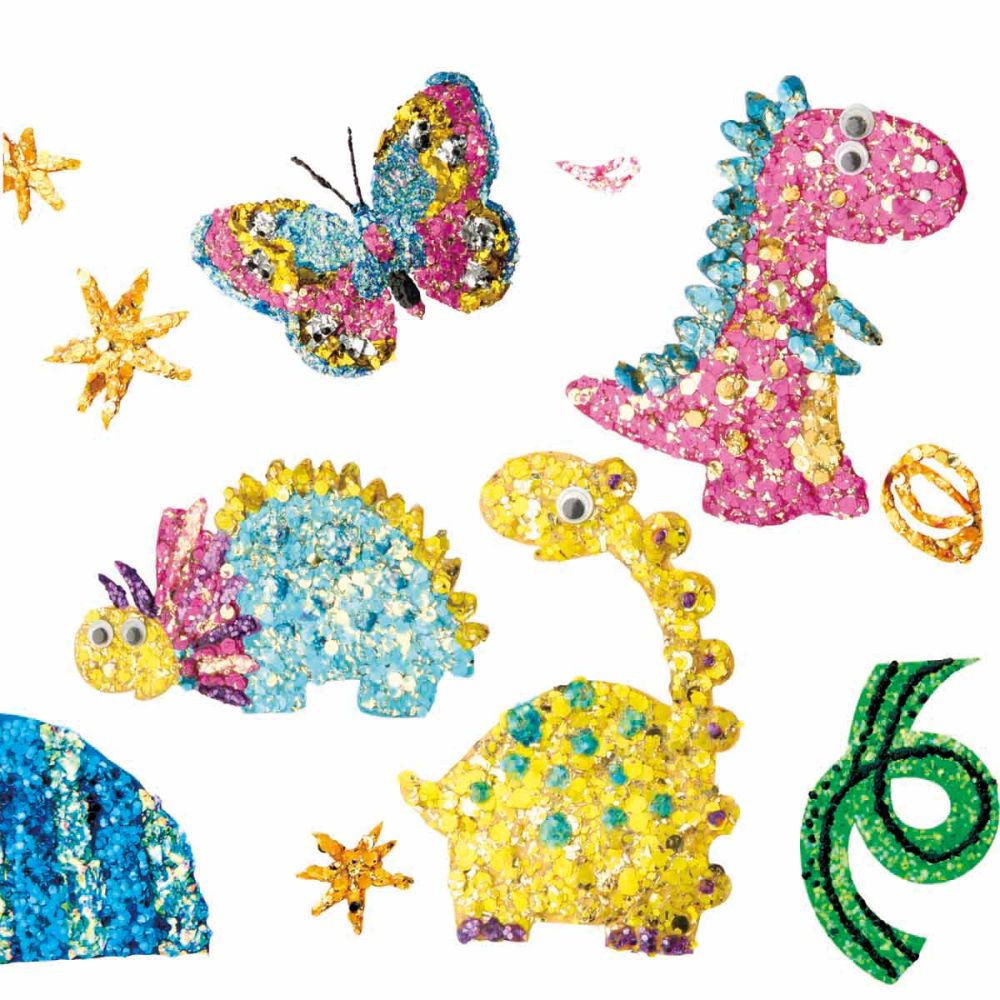 Творчески комплект с брокат Paulinda, Magic Glitter, Cute Dino, 12 x 5 мл
