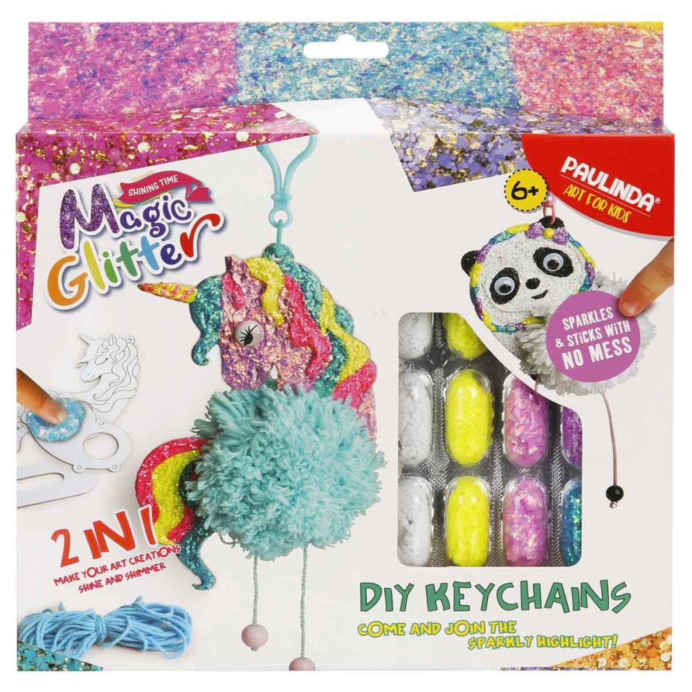 Творчески комплект с брокат Paulinda, Magic Glitter 2 in 1, Keychain Diy