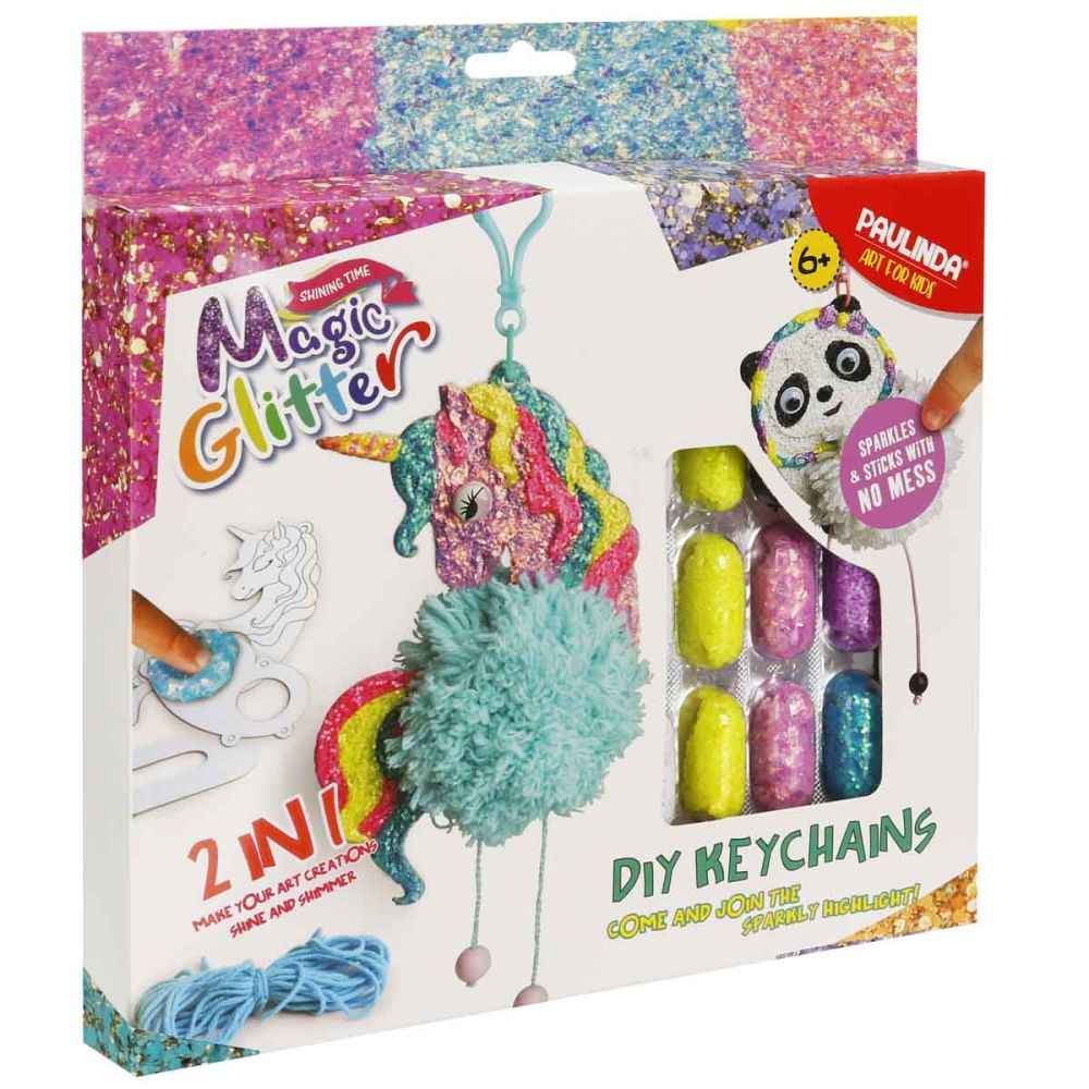 Творчески комплект с брокат Paulinda, Magic Glitter 2 in 1, Keychain Diy