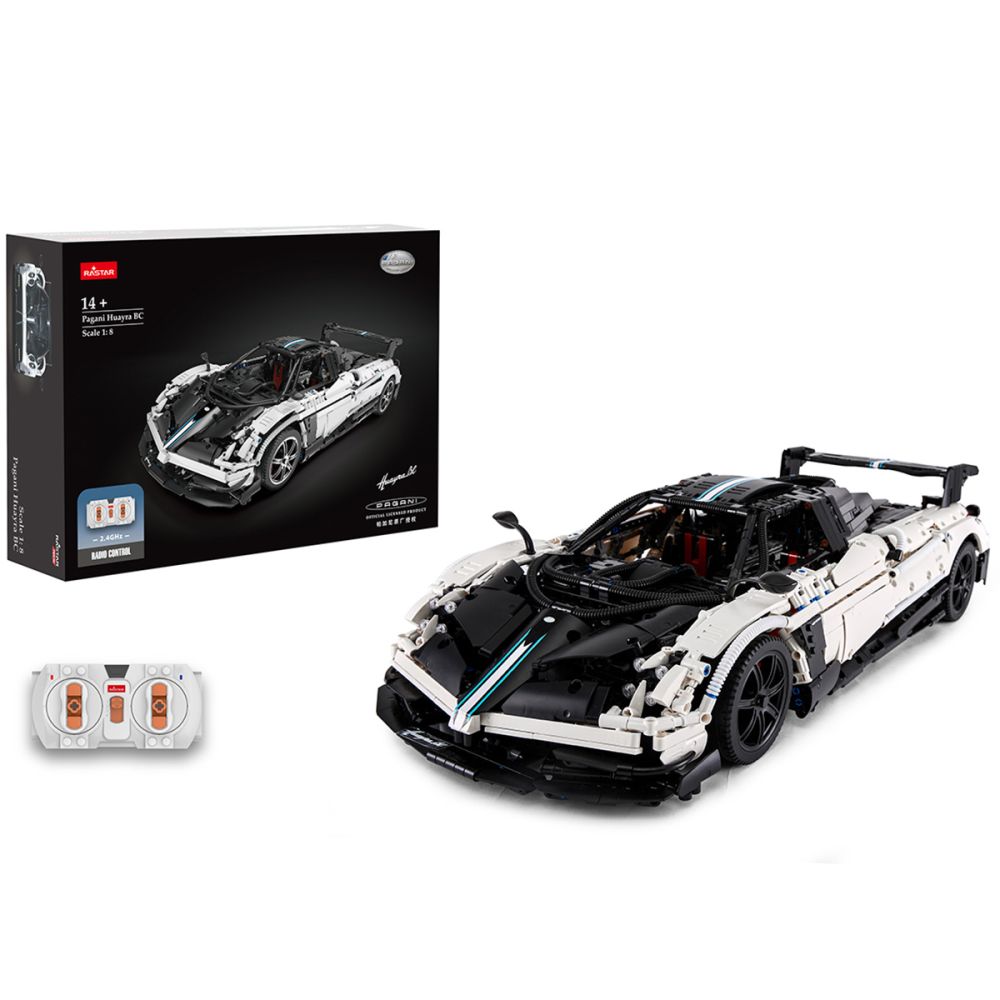Комплект за сглобяване на количка с дистанционно, Rastar, Pagani Huayra, Бяла, 1:8, 2899 части