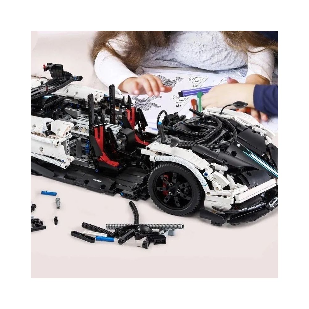 Комплект за сглобяване на количка с дистанционно, Rastar, Pagani Huayra, Бяла, 1:8, 2899 части