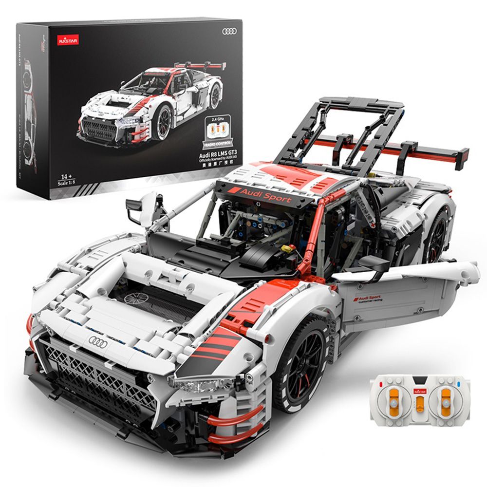 Комплект за сглобяване на количка с дистанционно, Rastar, Audi R8 GT3, 1:8, 3322 части