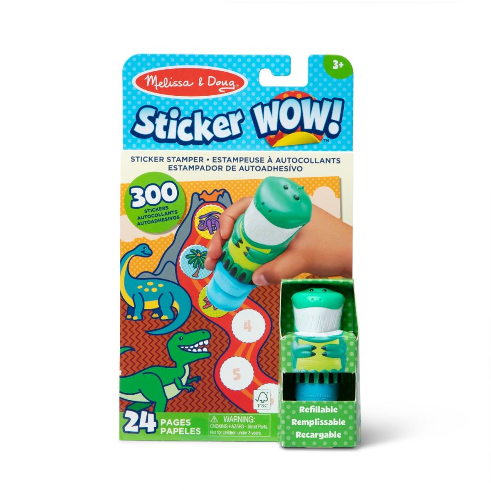 Комплект за занимания със стикери и печат, Melissa & Doug, Sticker WOW, Динозавър, 6074899