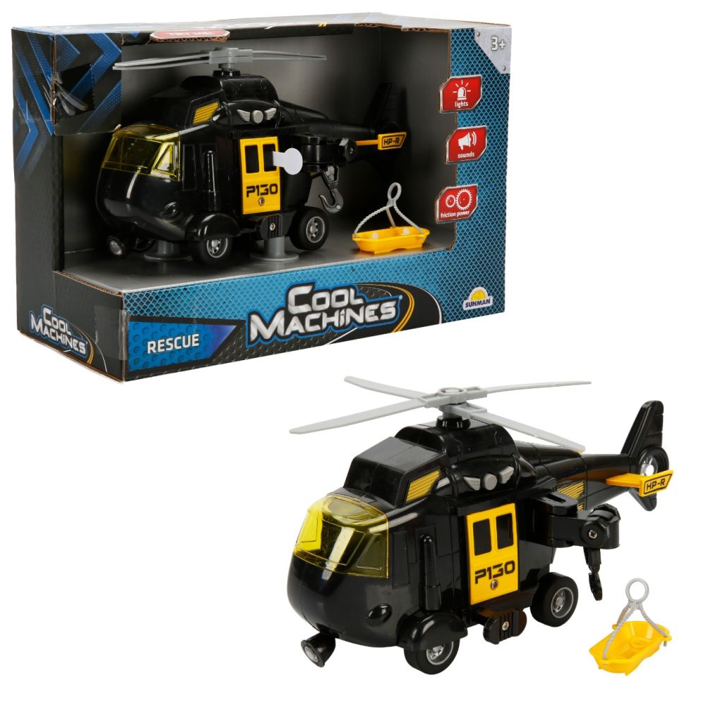 Спасителен хеликоптер със звуци и светлини, Cool Machines, Черен, 1:20