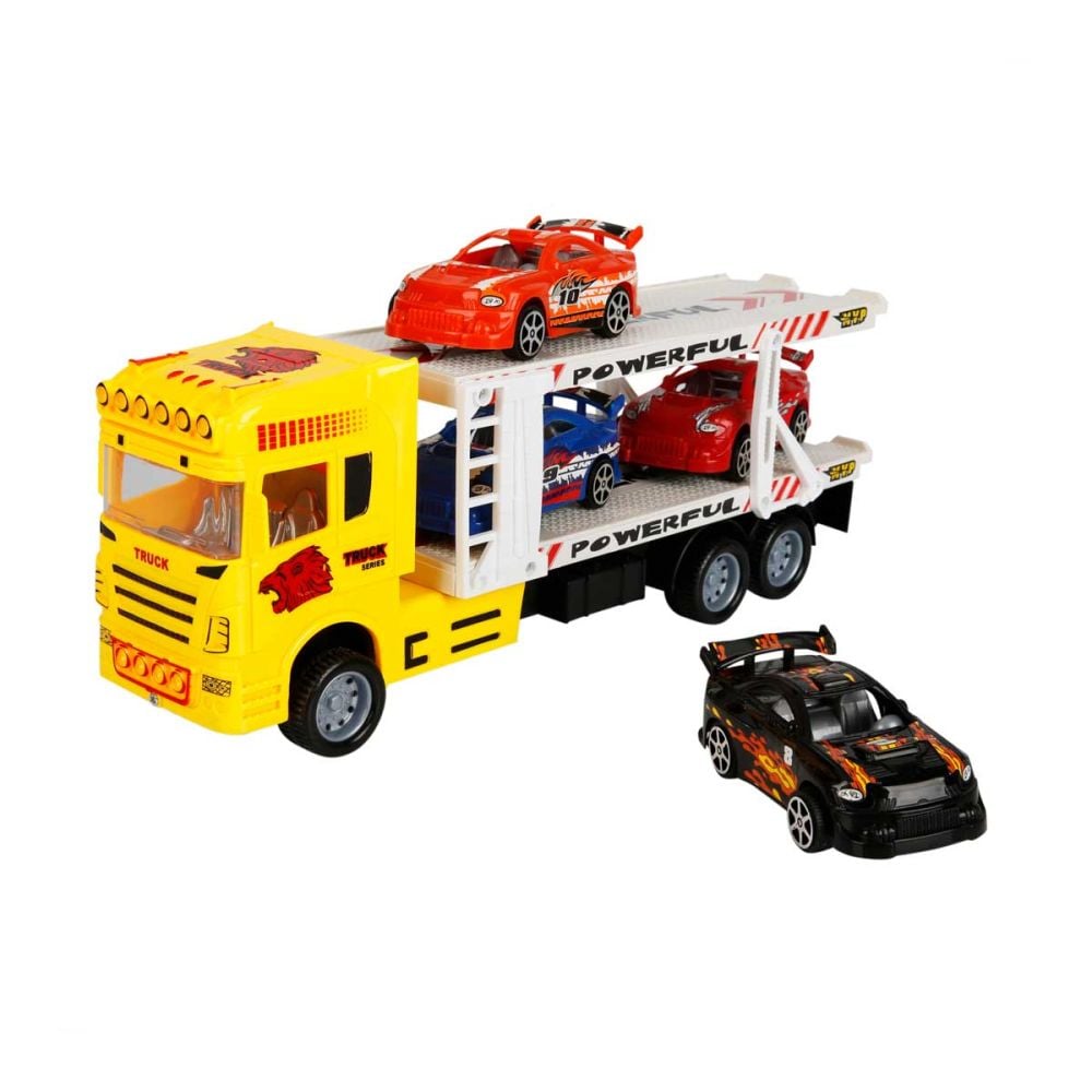 Жълт транспортер на 2 нива и 4 коли, Maxx Wheels, 1:32, 32 см