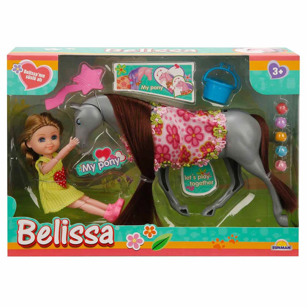 Комплект за игра с кукла Belissa и конче, Сив
