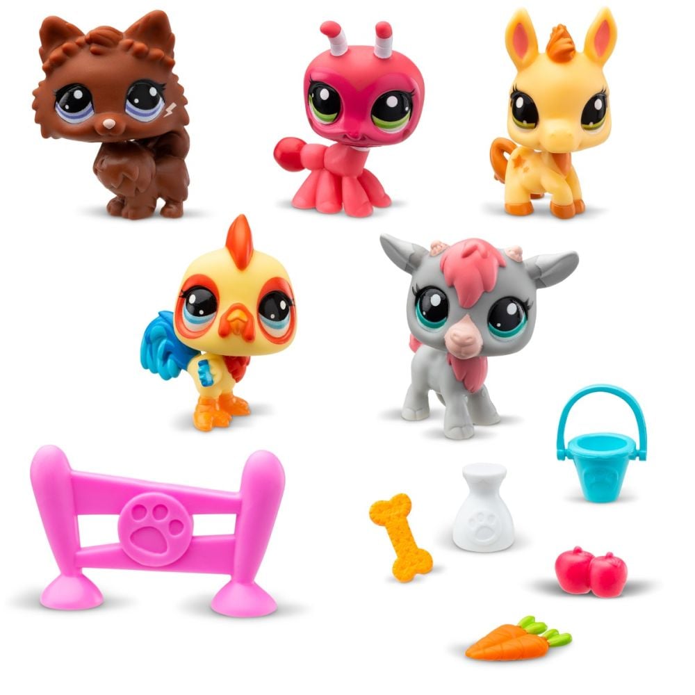 Комплект за игра с 5 животинчета и аксесоари, Littlest Pet Shop, Farm Besties
