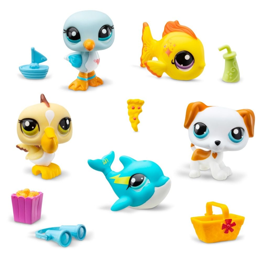 Комплект за игра с 5 животинчета и аксесоари, Littlest Pet Shop, Beach Besties