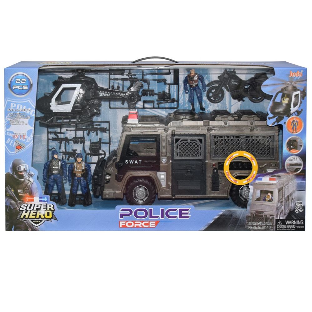 Комплект превозни средства SWAT със звуци, светлини и 3 фигурки, Hero Combat, Police Force