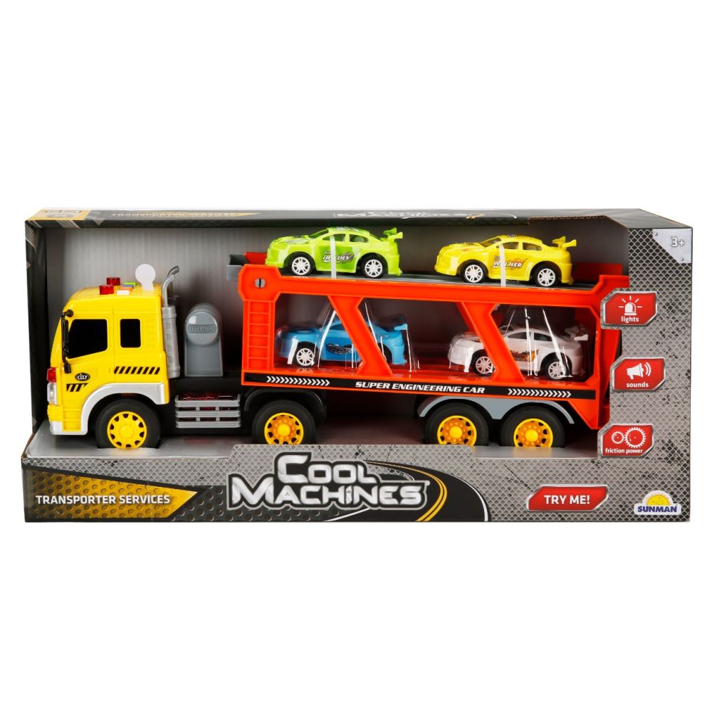 Транспортьор със светлини, звуци и 4 колички, Cool Machines