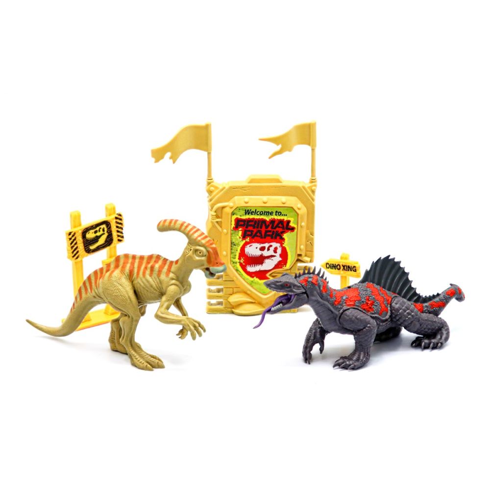 Комплект за игра с 2 динозавъра и аксесоари, Lanard Toys, Primal Clash, Сив-Бежов