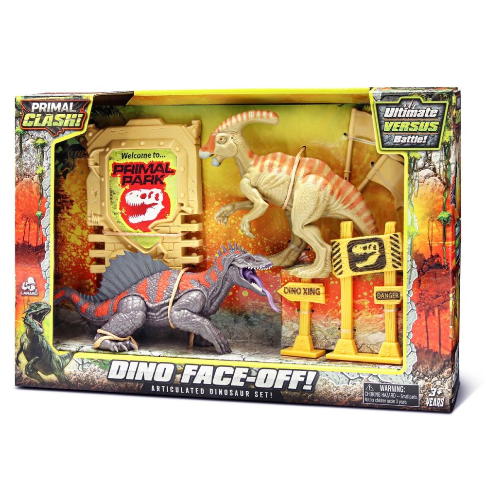 Комплект за игра с 2 динозавъра и аксесоари, Lanard Toys, Primal Clash, Сив-Бежов