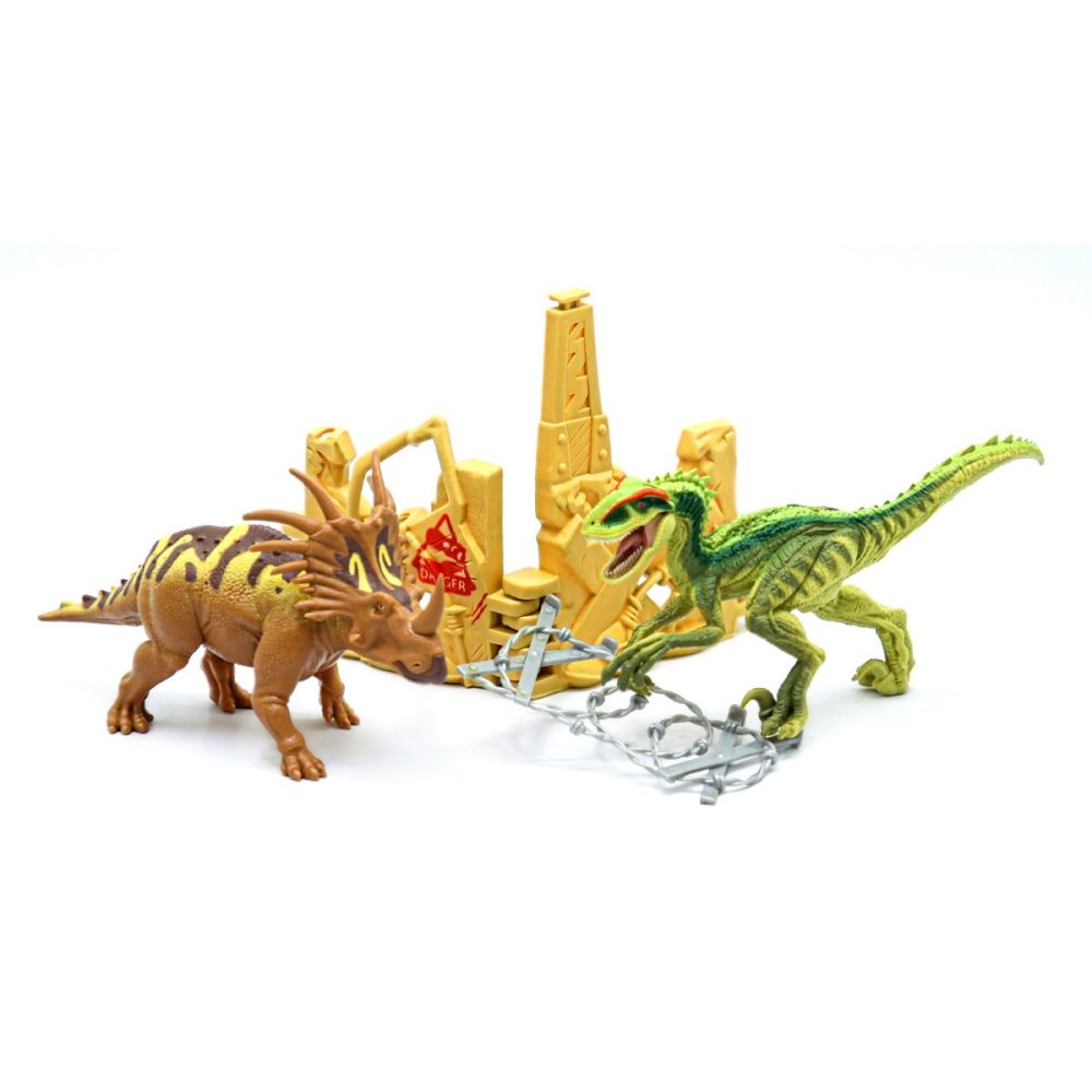 Комплект за игра с 2 динозавъра и аксесоари, Lanard Toys, Primal Clash, Кафяв-Зелен