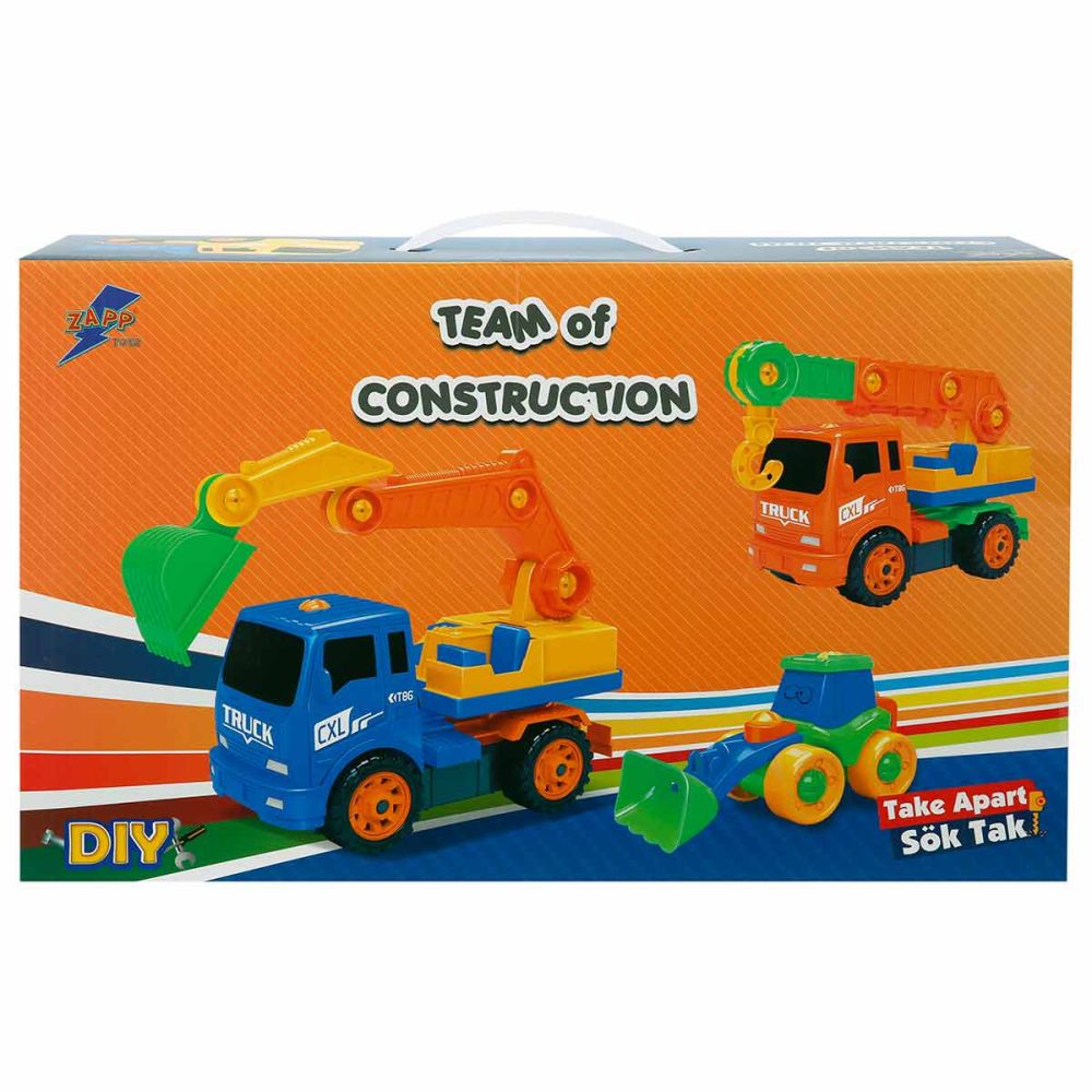 Комплект 4 строителни превозни средства и аксесоари, Zapp Toys, Багер