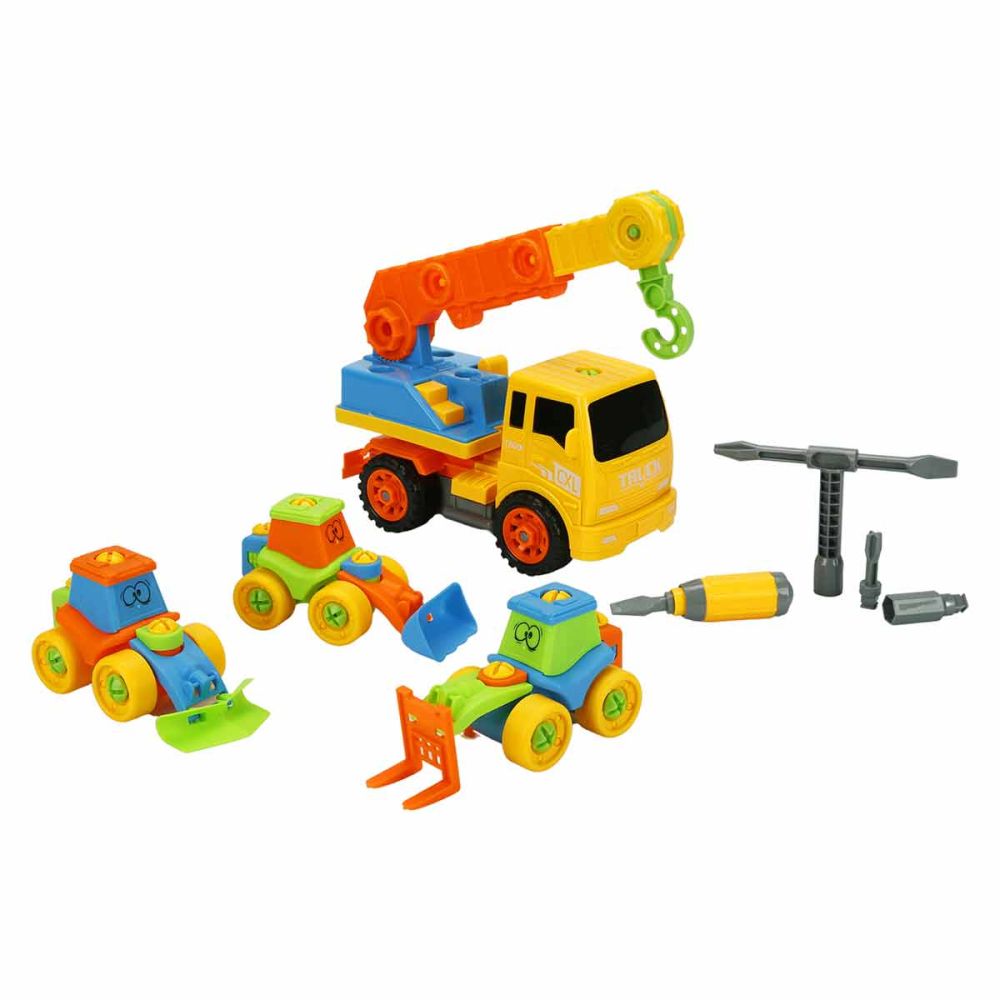 Комплект 4 строителни превозни средства и аксесоари, Zapp Toys, Кран