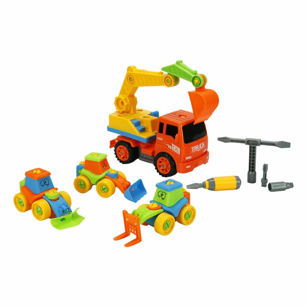 Комплект 4 строителни превозни средства и аксесоари, Zapp Toys, Багер