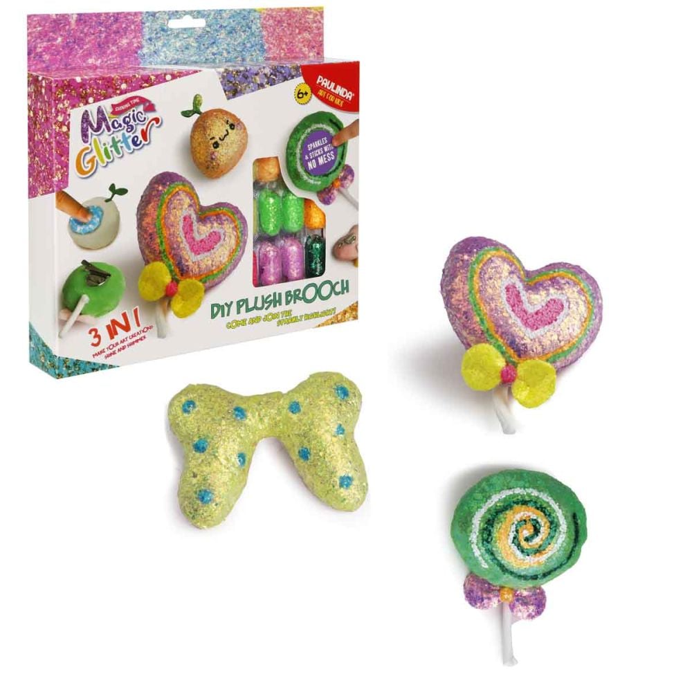 Творчески комплект с брокат Paulinda, Magic Glitter 3In1, Plush Brooch Design