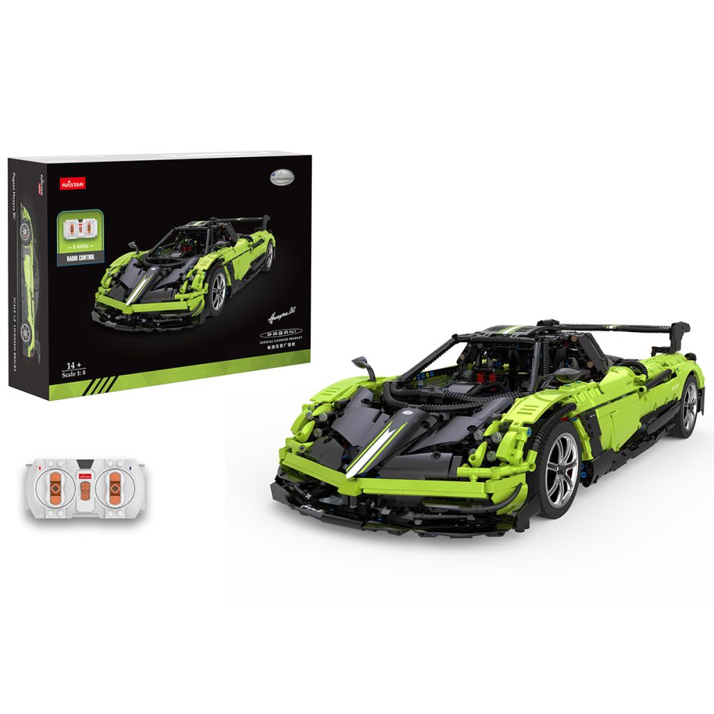 Комплект за сглобяване на количка с дистанционно, Rastar, Pagani Huayra, Зелена, 1:8, 2899 части