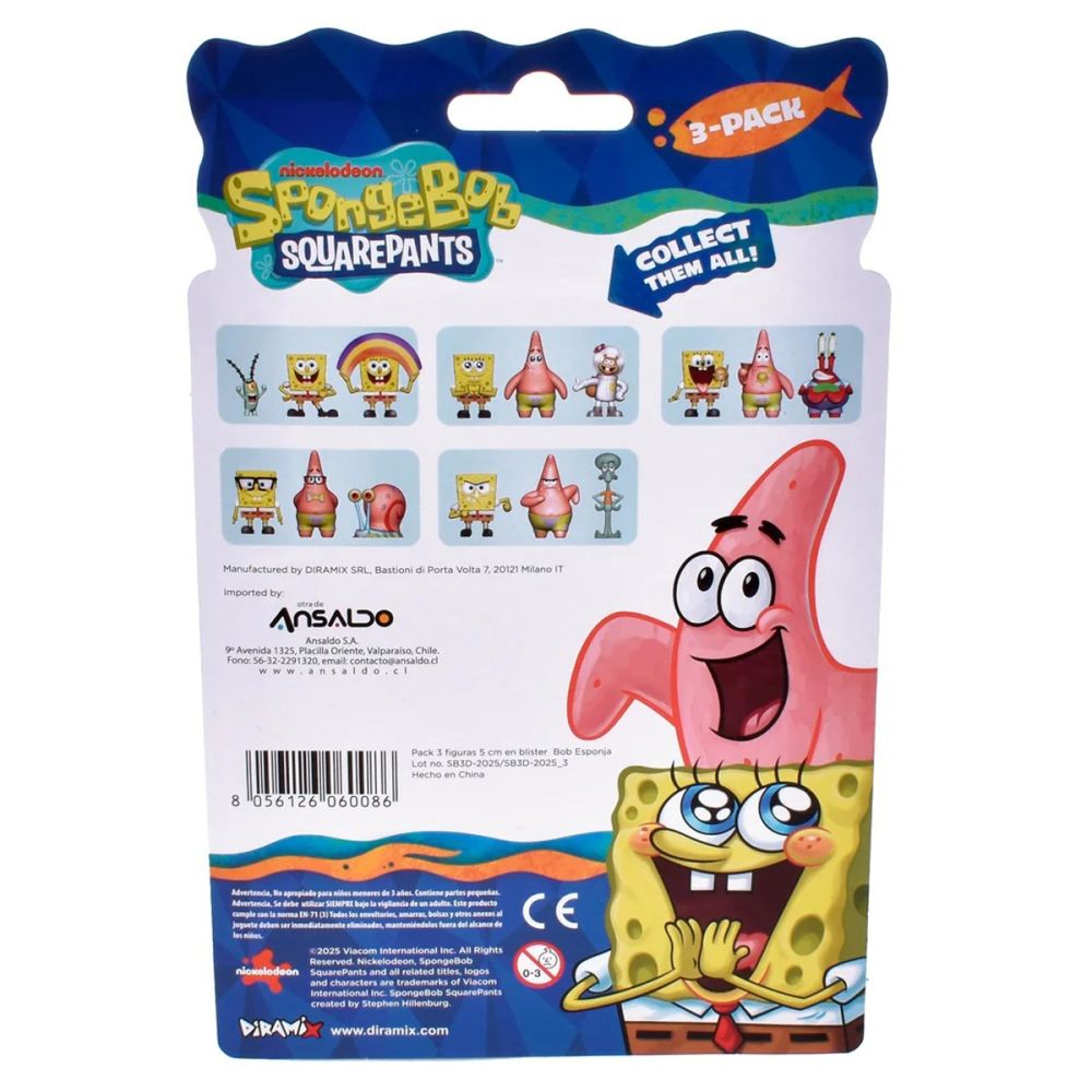 Комплект 3 мини фигурки 3D, SpongeBob SquarePants, 3D