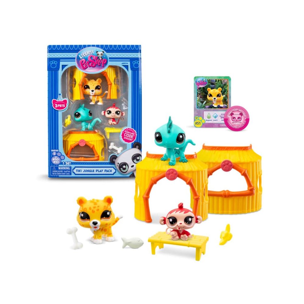 Комплект за игра с 3 животни, Littlest Pet Shop, Tiki Jungle