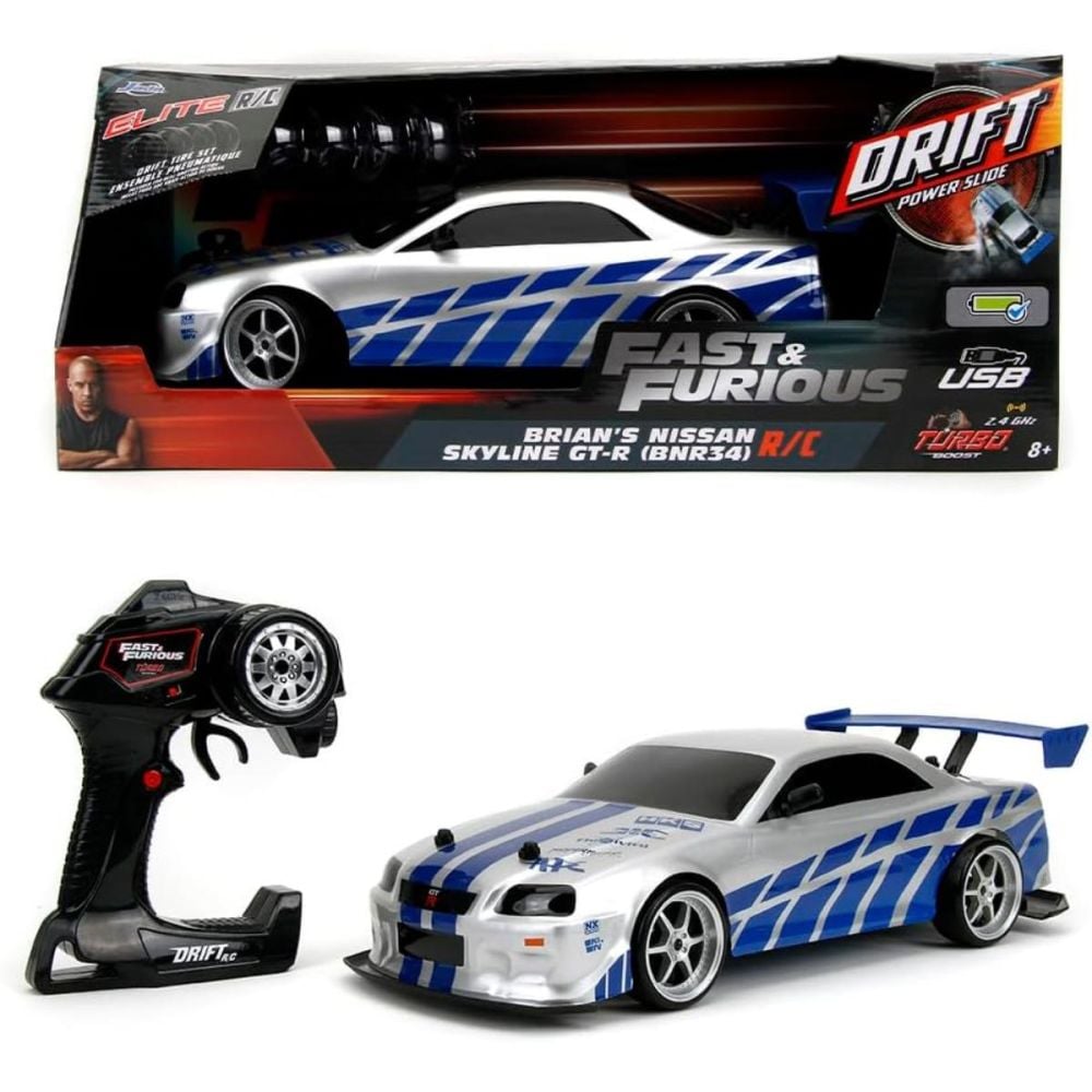 Количка с дистанционно, Jada, Fast And Furious, Nissan Skyline, 1:10