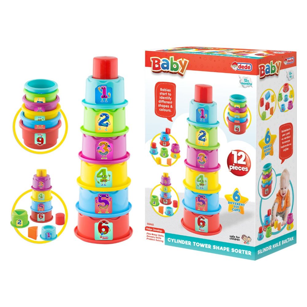 Игра за сортиране на форми, Dede, Цилиндрична кула, 12 части