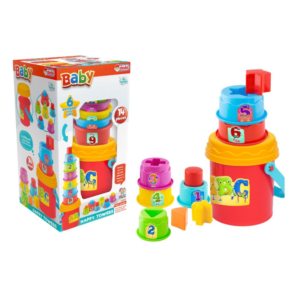 Играчка за сортиране и подреждане, Dede, Happy Towers, 14 части