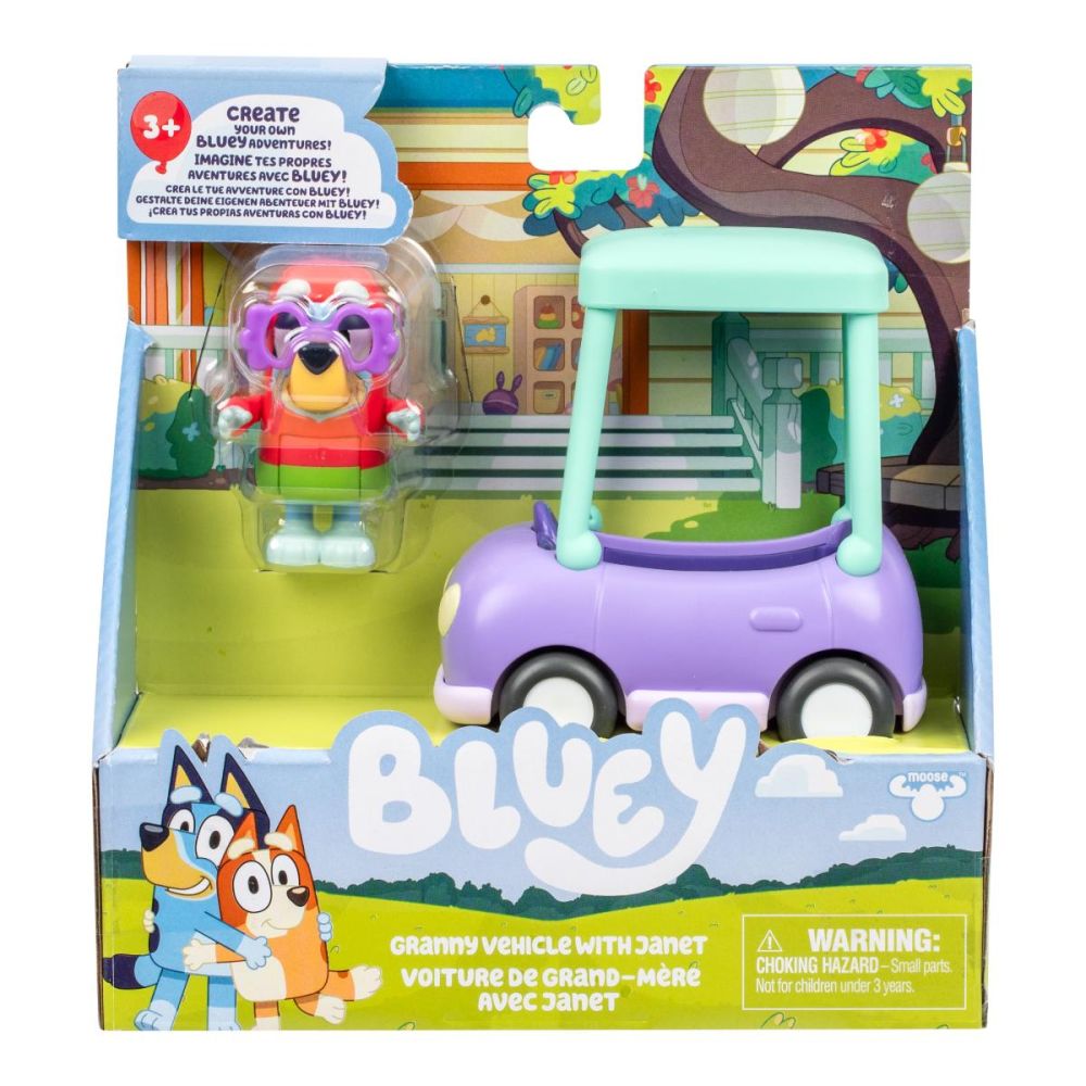 Комплект за игра с фигурка, Bluey, Janet и колата на баба и дядо