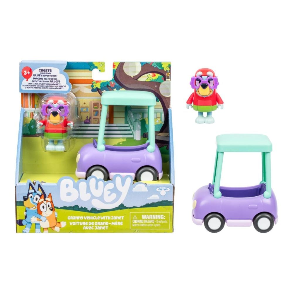 Комплект за игра с фигурка, Bluey, Janet и колата на баба и дядо