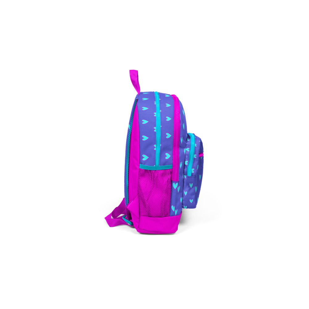 Раница с 4 отделения, Coral High, с USB, лилава със сини сърца