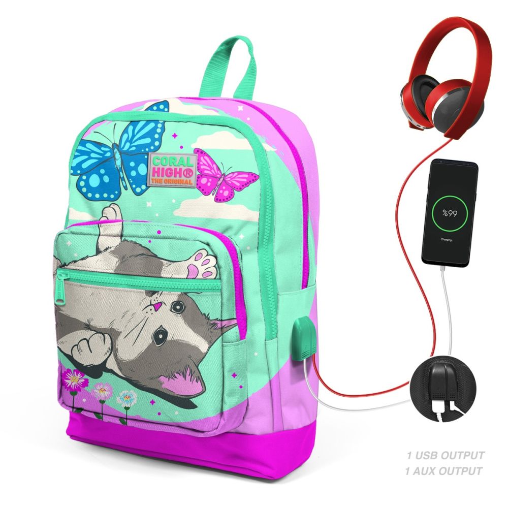 Раница с 4 отделения, Coral High, с USB, модел коте