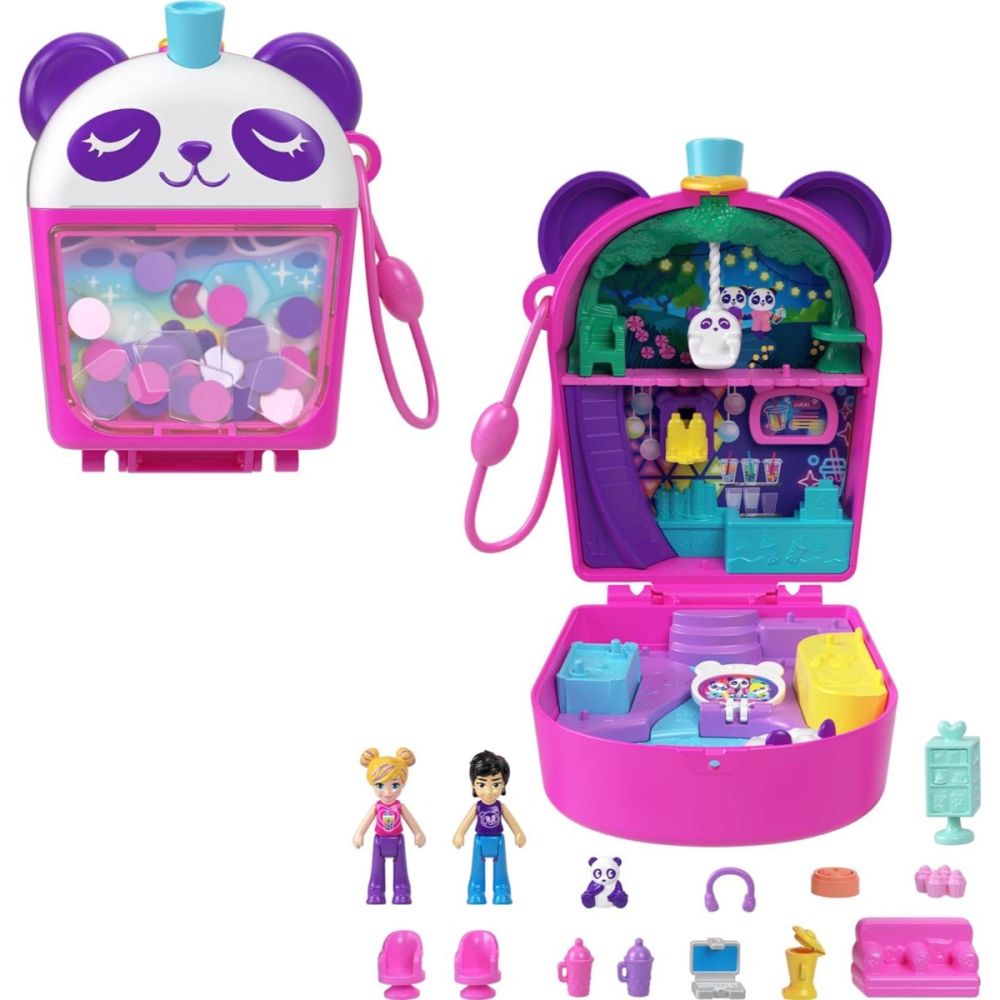 Комплект за игра с 2 кукли и 12 аксесоара Polly Pocket, Bubble Tea Panda, HWN95