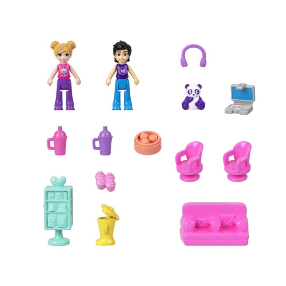 Комплект за игра с 2 кукли и 12 аксесоара Polly Pocket, Bubble Tea Panda, HWN95