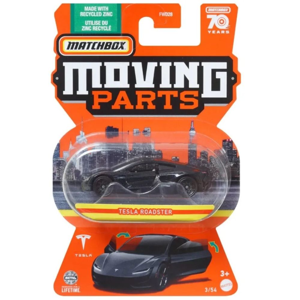 Количка Matchbox, Moving Parts, Tesla Roadster, 1:64, HLF90