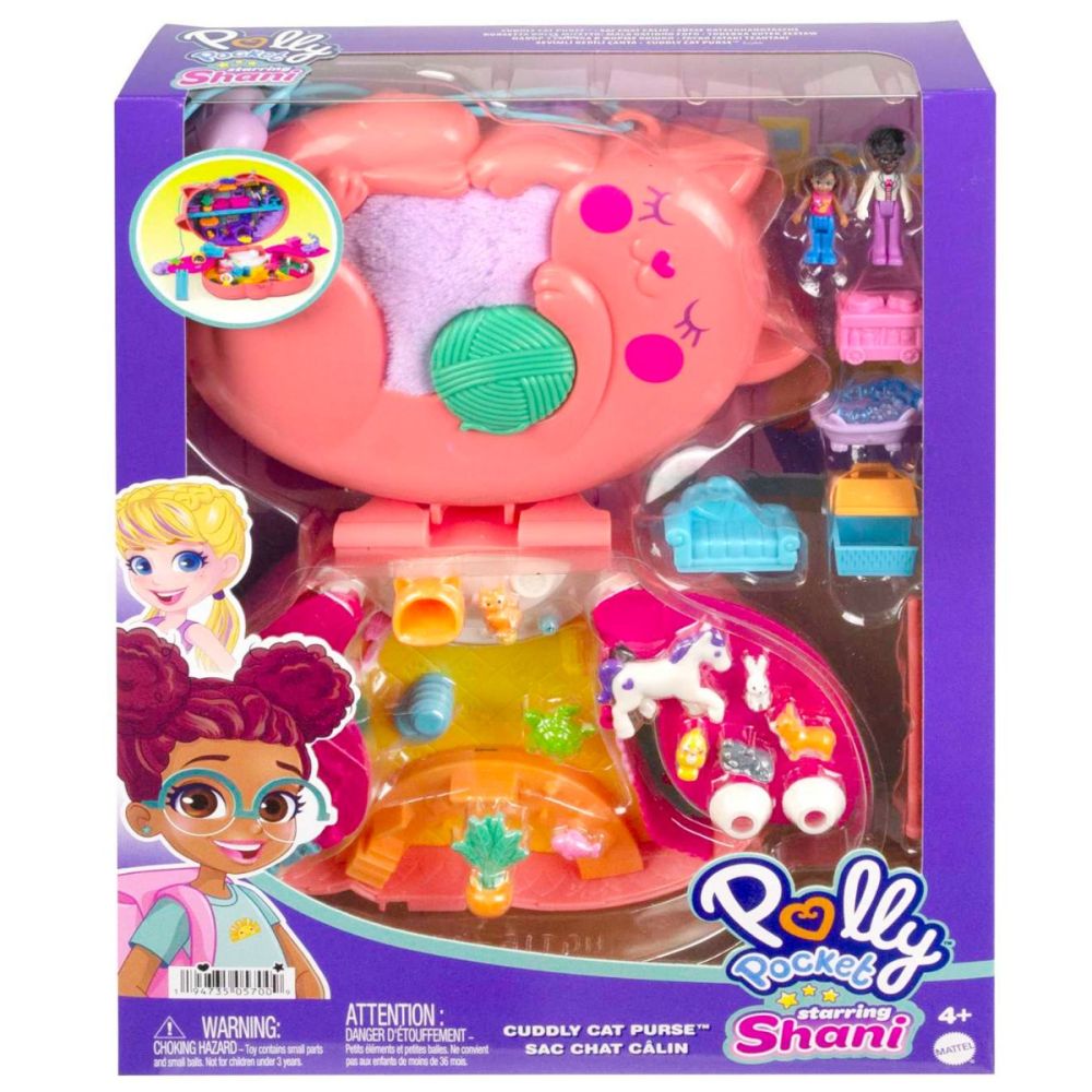 Комплект за игра с 2 кукли и аксесоари в чанта, Polly Pocket, Starring Shani Cuddly Cat, HGT16