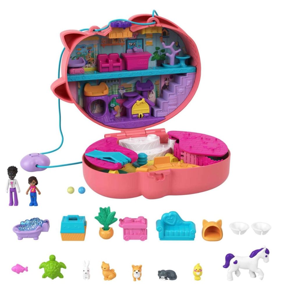 Комплект за игра с 2 кукли и аксесоари в чанта, Polly Pocket, Starring Shani Cuddly Cat, HGT16
