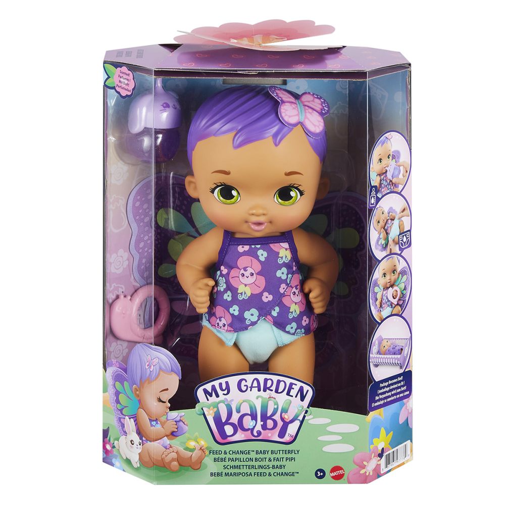 Кукла бебе, My Garden Baby, Feed and Change, GYP11, 30 см, Лилав