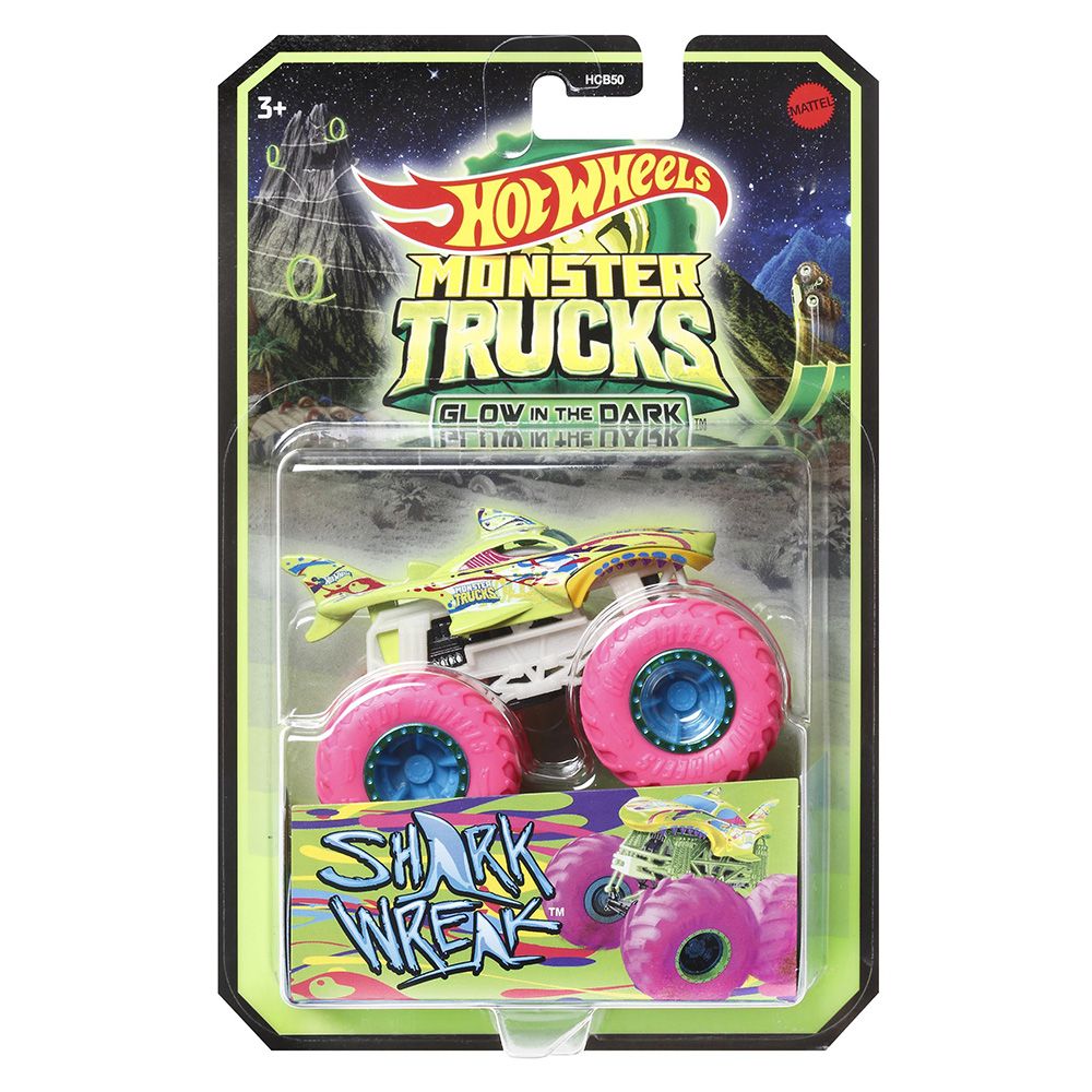 Количка Monster Trucks, Hot Wheels, Glow in the Dark, 1:64, Shark Wreak, HGX15
