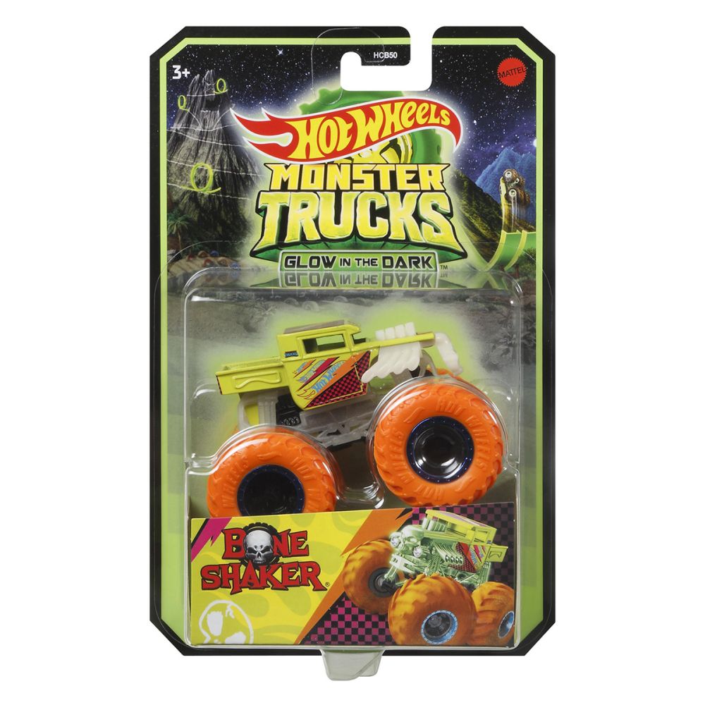 Количка Monster Trucks, Hot Wheels, Glow in the Dark, 1:64, Bone Shaker, HCB55