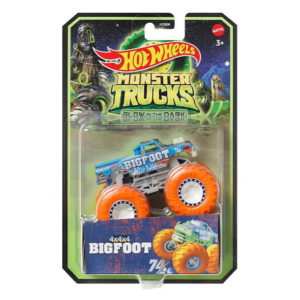 Количка Monster Trucks, Hot Wheels, Glow in the Dark, 1:64, Bigfoot, HRB05