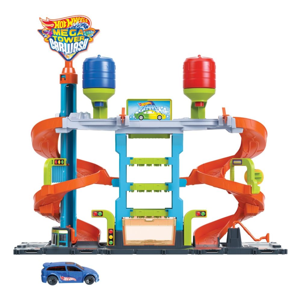 Комплект за игра с кола, Hot Wheels, Mega Tower, Автомивка, HDP05