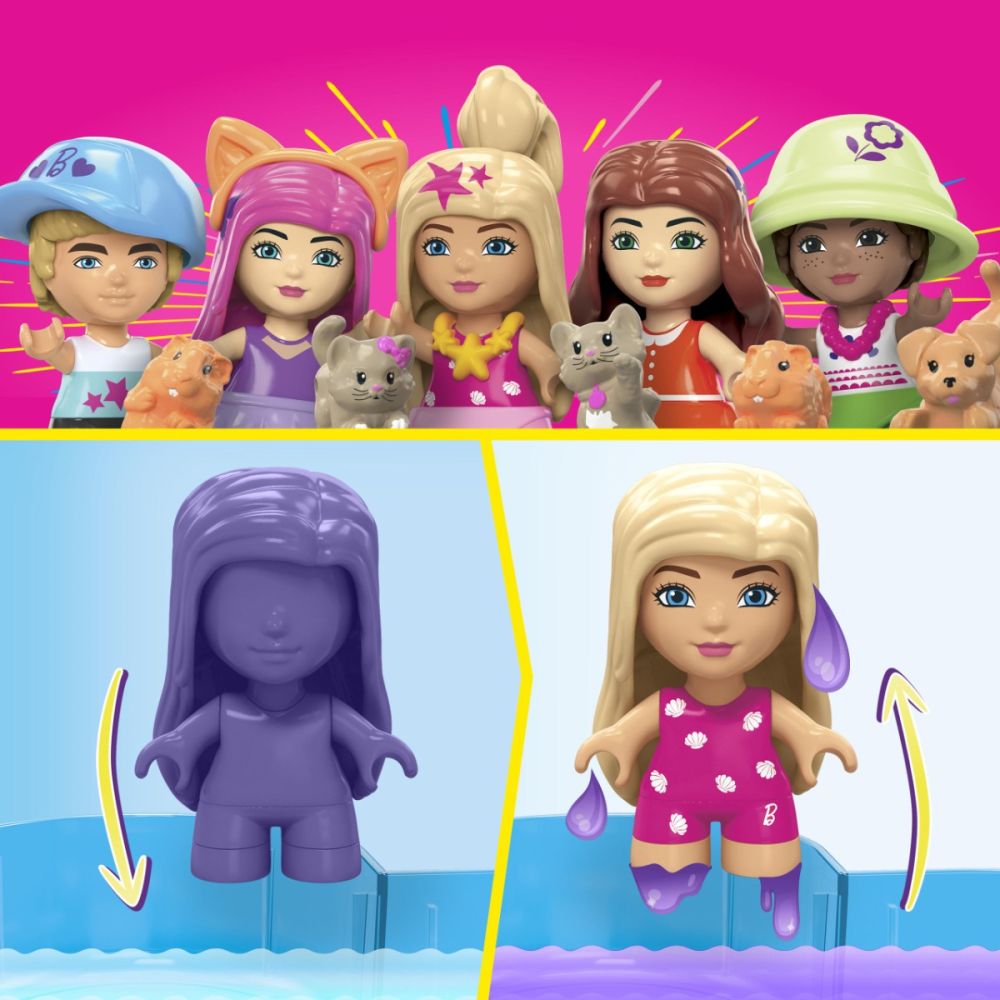 Комплект за игра с мини кукли изненада, Mega Bloks, Barbie Color Reveal, Dreamhouse, HHM01