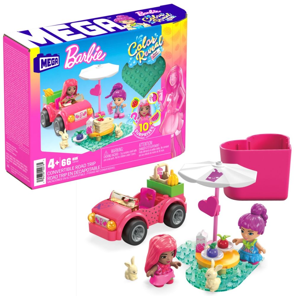 Комплект за игра с мини кукли изненада, Mega Bloks, Barbie Color Reveal, Road Trip, HKF90