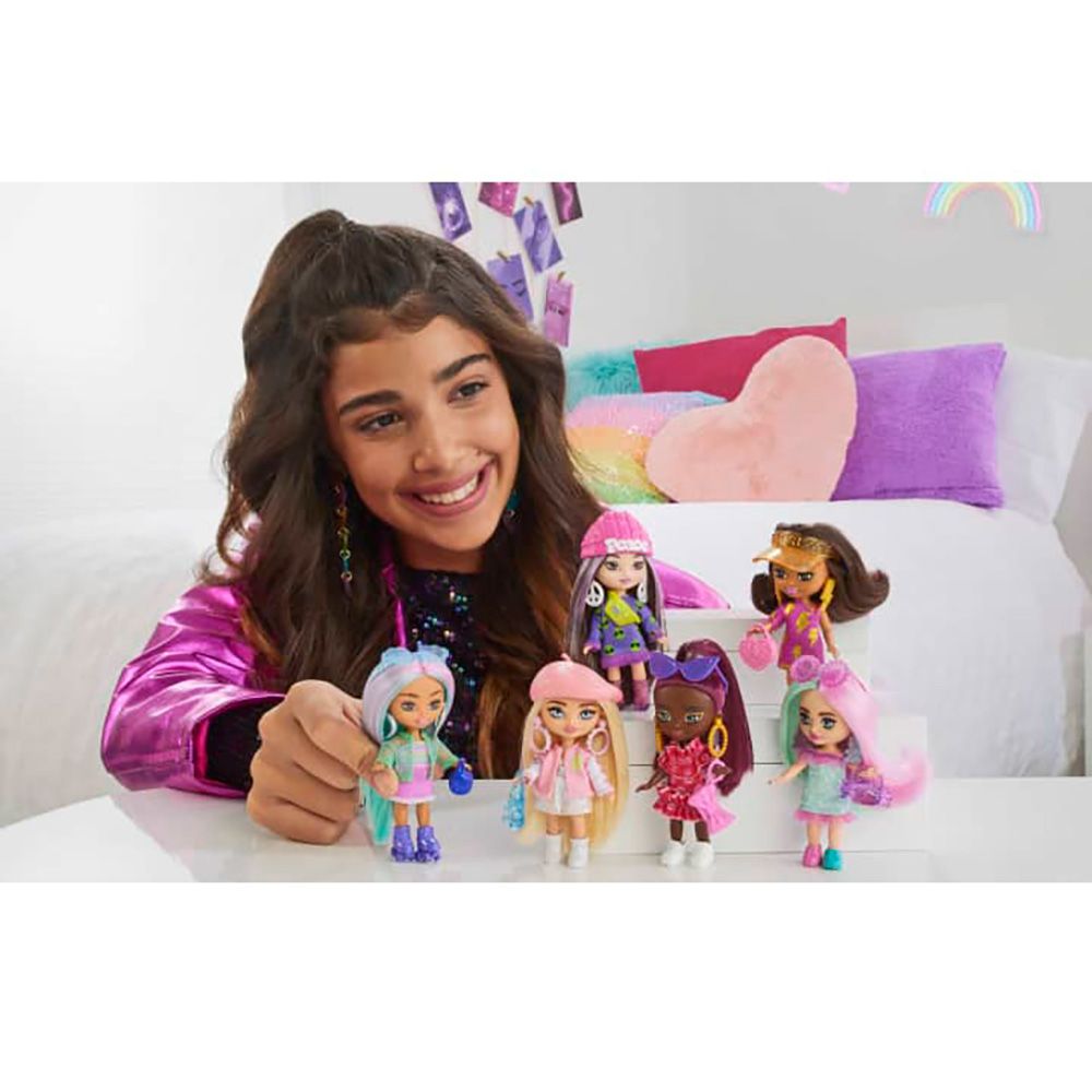 Кукла Barbie Extra Mini Minis с коса и аксесоари, 8 см, HLN45