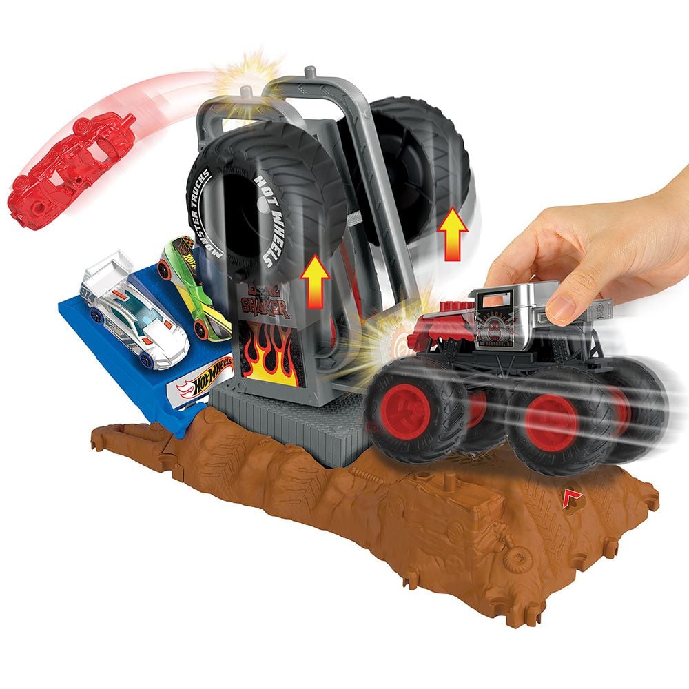 Комплект за игра с количка Monster Trucks, Hot Wheels, Tire Press Challenge, HNB88