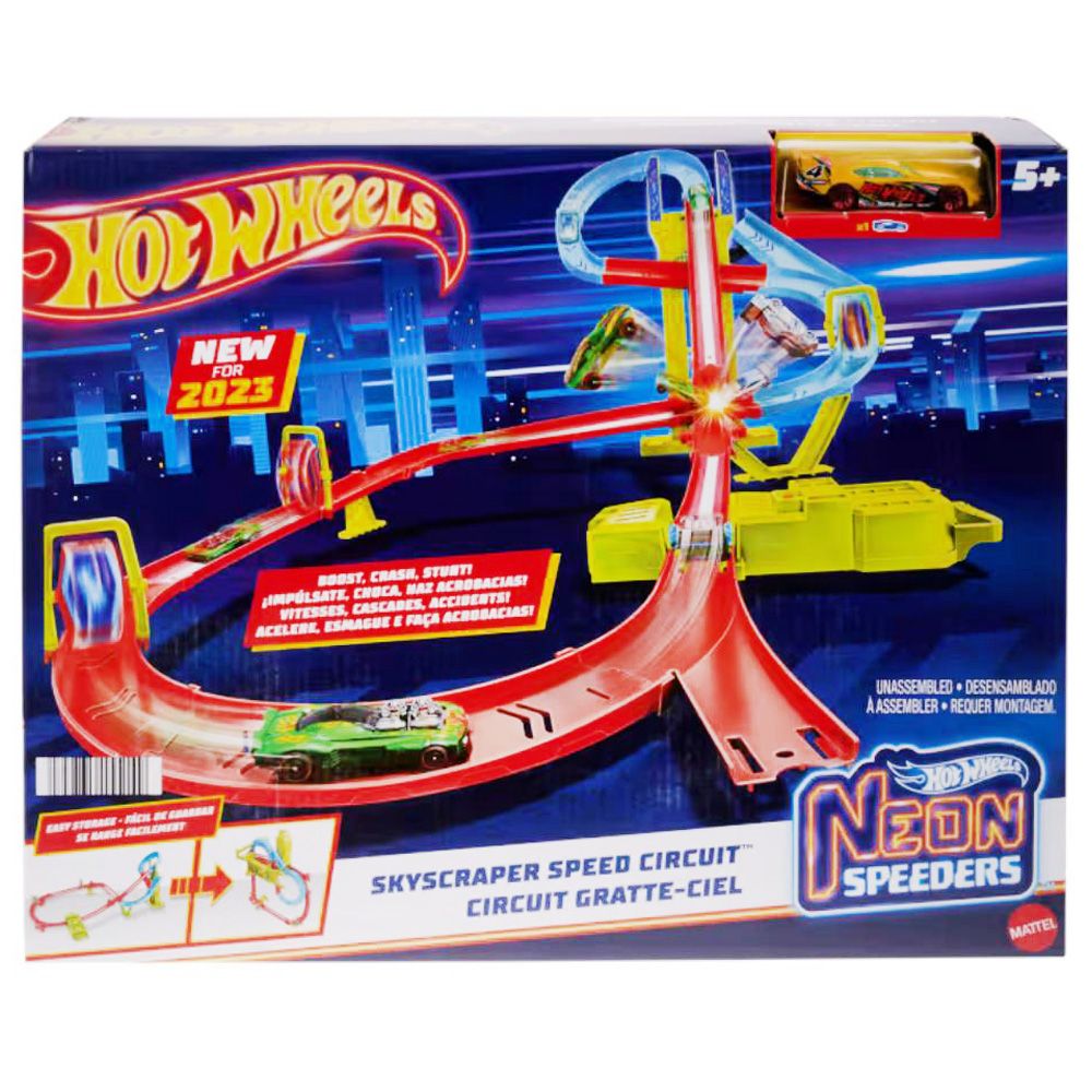 Комплект за игра писта с количка, Hot Wheels, Neon Speeders, Skyscraper Speed Circuit Track, HPC07