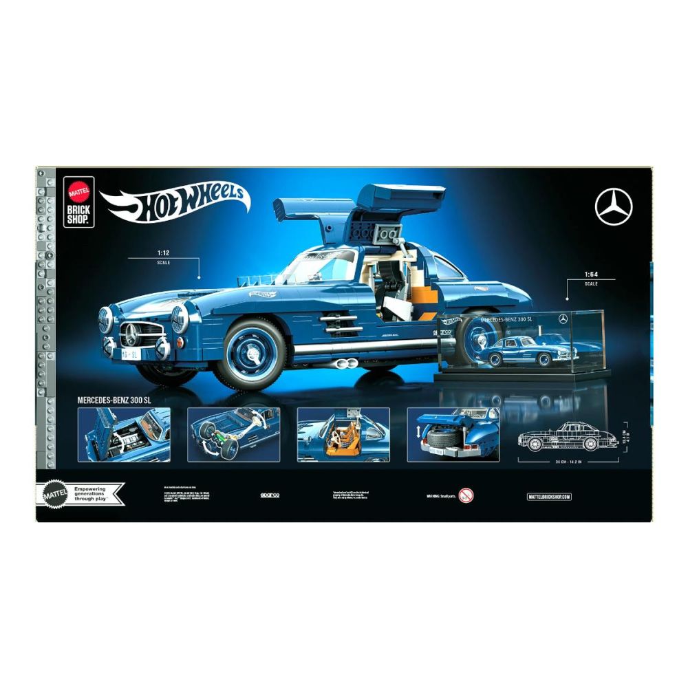 Конструктивен комплект и метална количка, Brick Shop, Hot Wheels, Mercedes Benz 300 SL, HWW25
